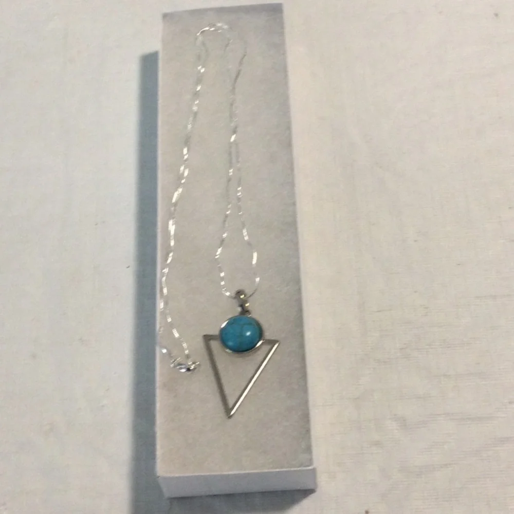 Turquoise and Silver Color Geometric Pendant Necklace *